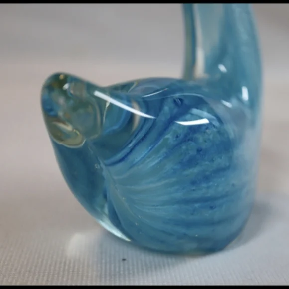 Vintage Murano Style Swan Art Glass Figurine Clear w/Blue Swirled Accent - Picture 6 of 12